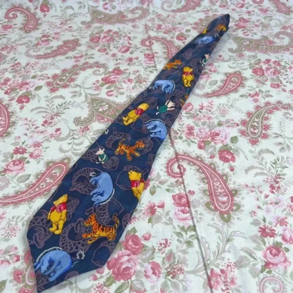 Disney Winnie the Pooh Disney Silk Tie Wide Tie Navy Blue Father's Day Birthday - Picture 2 of 8